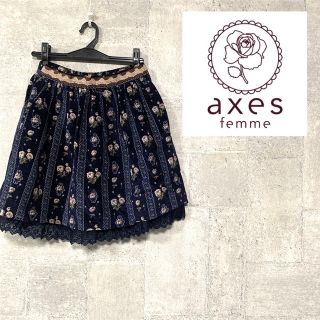 アクシーズファム(axes femme)のaxes 裾レースベロア花柄スカート(ひざ丈スカート)