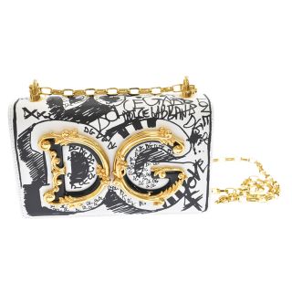 DOLCE & GABBANA ドルチェアンドガッバーナ DG GIRLS ロゴグラフィック レザー チェーン ショルダー バッグ ホワイト/ゴールド BB6498