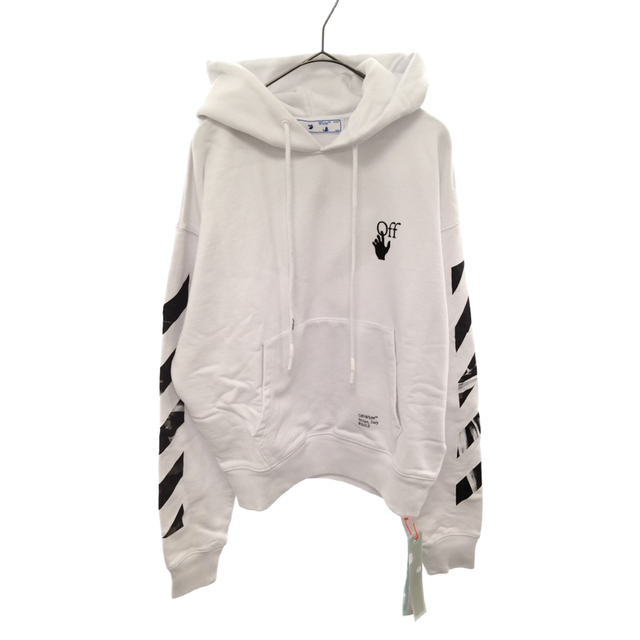 OFF-WHITE オフホワイト 21AW CARAV ARROW OVER HOODIE カラバッジョアローロゴプリントクルーネックスウェットパプルオーバーパーカー ホワイト OMBB037F21FLE0100110