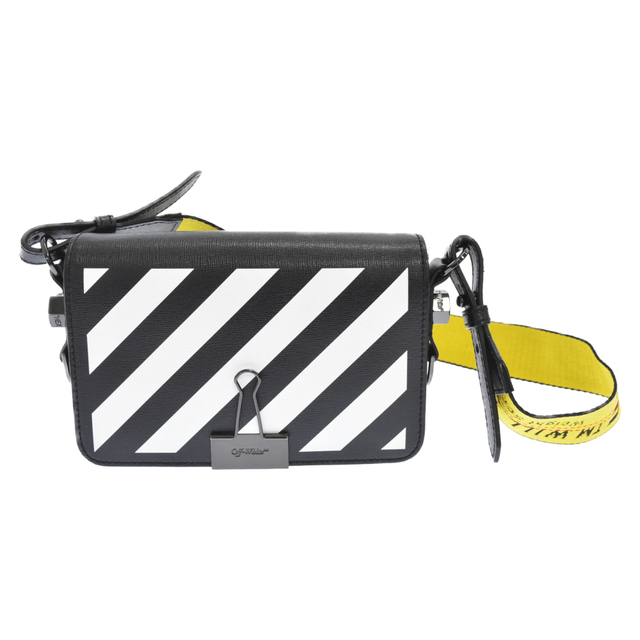 OFF-WHITE オフホワイト DIAG MINI FLAP BLACK WHITE OPERATING SRL クリップ フラップ ミニ レザー 総柄 ショルダー バッグ ブラック/ホワイト OWNA038R20423069