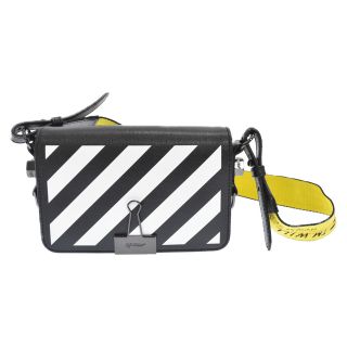 オフホワイト(OFF-WHITE)のOFF-WHITE オフホワイト DIAG MINI FLAP BLACK WHITE OPERATING SRL クリップ フラップ ミニ レザー 総柄 ショルダー バッグ ブラック/ホワイト OWNA038R20423069(ショルダーバッグ)