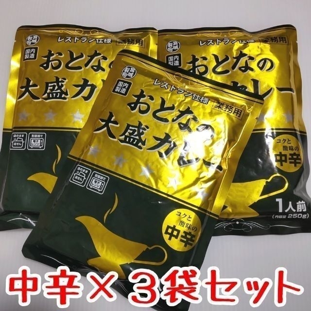 おとなの大盛カレー 中辛 3袋セット 非常食 常備品 保存食 レトルトカレー 食品/飲料/酒の加工食品(レトルト食品)の商品写真