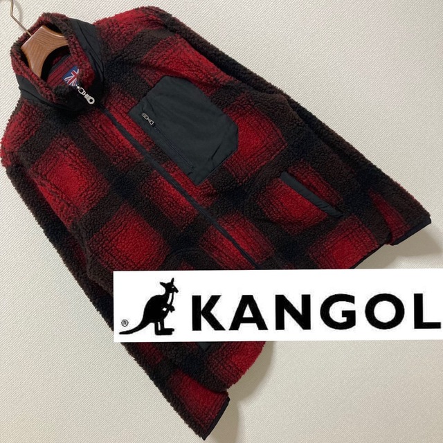 美品■KANGOL カンゴール■オンブレチェック ボア フリース ブルゾン L