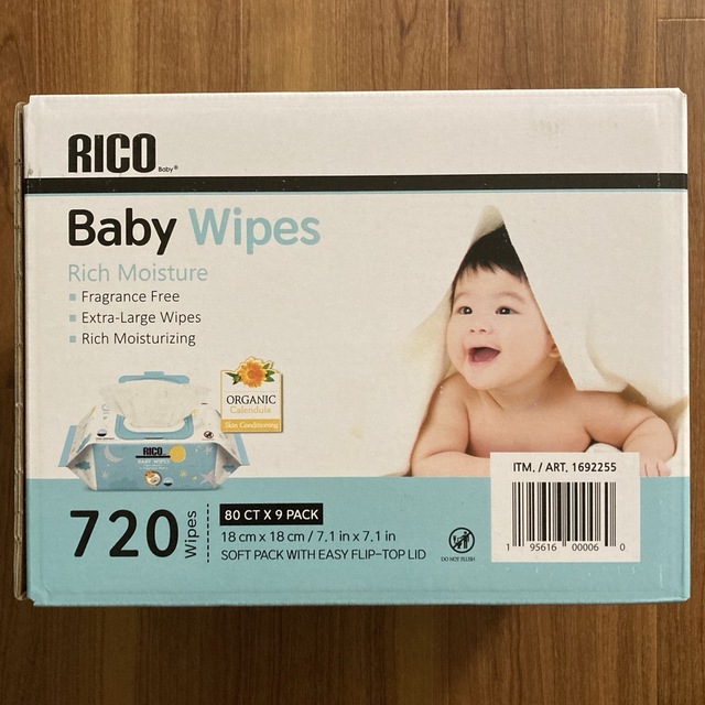 RICO(リコ)の【新品】コストコ RICO 赤ちゃん用 おしりふき ベビーワイプ 720枚入 キッズ/ベビー/マタニティのおむつ/トイレ用品(ベビーおしりふき)の商品写真