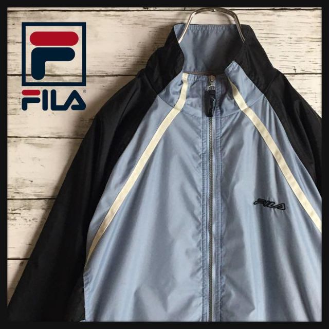 FILA(フィラ)の【バイカラー】フィラ☆刺繍ロゴ入りナイロンジャケット　薄手　黒　水色　H6 メンズのジャケット/アウター(ナイロンジャケット)の商品写真