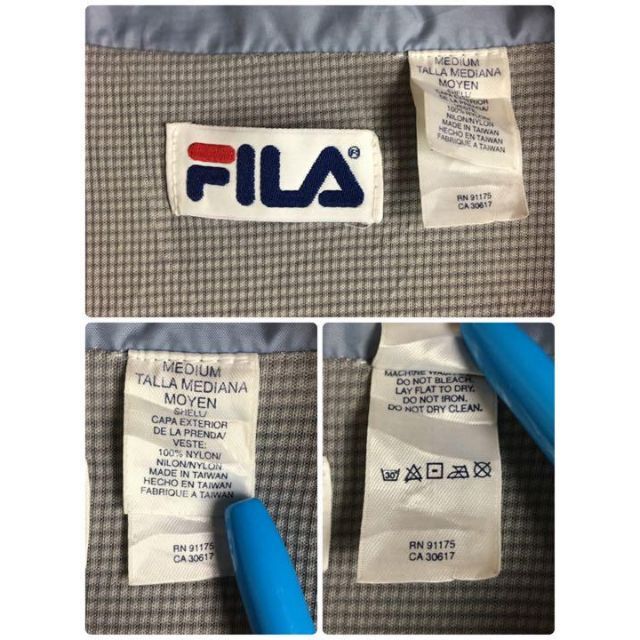 FILA(フィラ)の【バイカラー】フィラ☆刺繍ロゴ入りナイロンジャケット　薄手　黒　水色　H6 メンズのジャケット/アウター(ナイロンジャケット)の商品写真