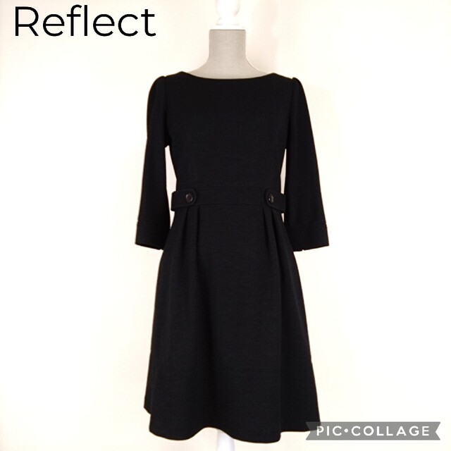 ReFLEcT(リフレクト)の【美品】リフレクト 七分袖ウール素材ワンピース黒 レディースのワンピース(ひざ丈ワンピース)の商品写真