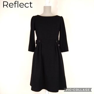 リフレクト(ReFLEcT)の【美品】リフレクト 七分袖ウール素材ワンピース黒(ひざ丈ワンピース)