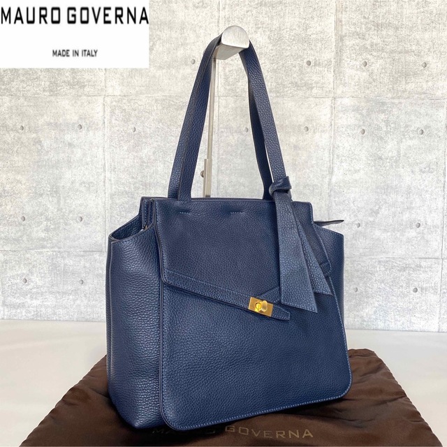 【美品】MAURO GOVERNA ネイビー トリヨンレザー リボントートバッグ 3