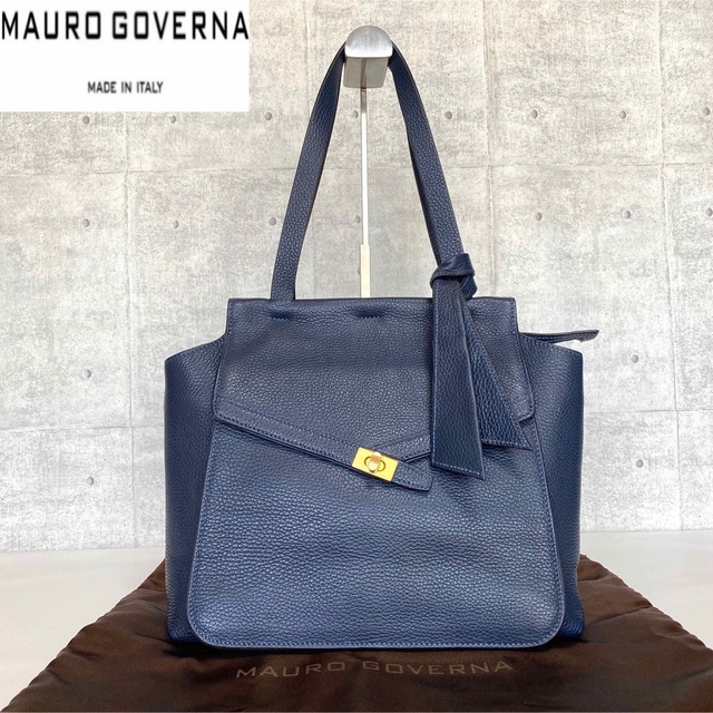 【美品】MAURO GOVERNA ネイビー トリヨンレザー リボントートバッグDonShop