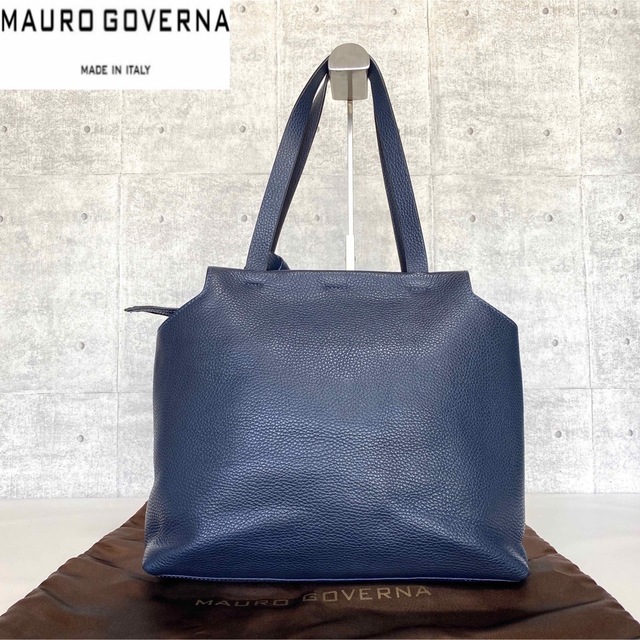 美品】MAURO GOVERNA ネイビー トリヨンレザー リボントートバッグ-