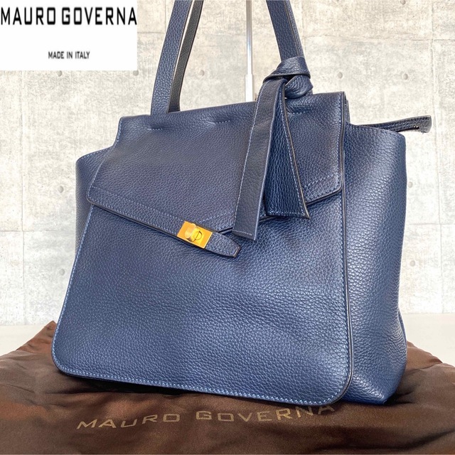 【美品】MAURO GOVERNA ネイビー トリヨンレザー リボントートバッグ 2