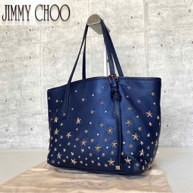 美品】JIMMY CHOO SASHA/S メタリックブルー トートバッグ | distrasa