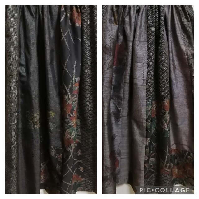 お値下げ中　着物リメイク　ギャザースカート　大島紬 レディースのスカート(ロングスカート)の商品写真