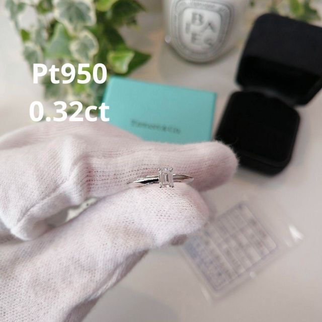 魅力の Tiffany & エメラルドカットダイヤモンドリング 0.32ct ...