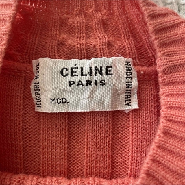 celine(セリーヌ)の80's Vintage CELINE リブニットワンピース サーモンピンク レディースのワンピース(ひざ丈ワンピース)の商品写真