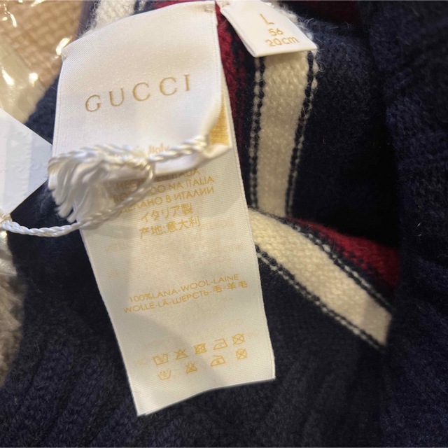 Gucci(グッチ)の値下げ！新品タグ付き⭐️gucci ロゴニットキャップ キッズ/ベビー/マタニティのこども用ファッション小物(帽子)の商品写真