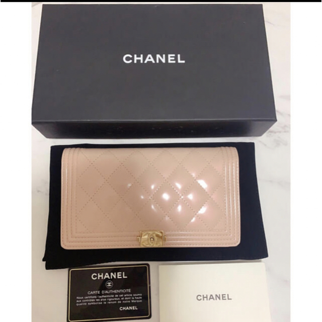 値下げCHANELシャネル長財布BOYCHANELロングウォレットサーモンピンク