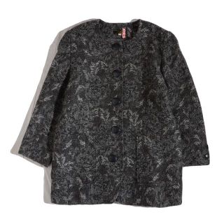 レリアン(leilian)の レリアン　花柄ジャカード　デザイン　ノーカラーコート　グレー　size11(その他)