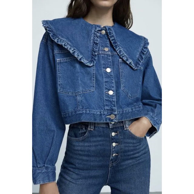 ZARA XSサイズ　ピーターパンカラーデニムジャケット　襟　フリル　Gジャン