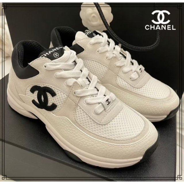 美品 シャネル CHANEL スニーカー 22C G38299 レースアップ ココマーク レザー シューズ 靴 レディース イタリア製 36 ブラック/ホワイト