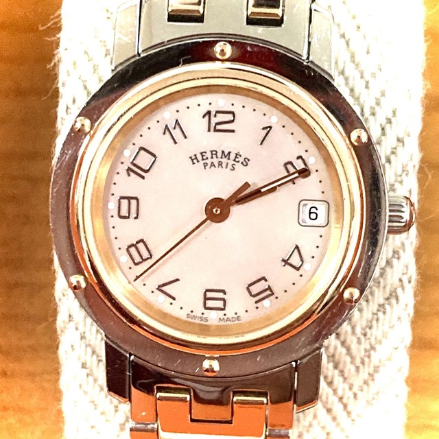 Hermes(エルメス)の美品★稼働品 エルメス クリッパーナクレ CL4.221 ピンクシェル 腕時計 レディースのファッション小物(腕時計)の商品写真