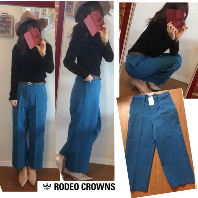 RODEO CROWNS(ロデオクラウンズ)の濃いめ ミントブルー ワイドパンツ レディースのパンツ(カジュアルパンツ)の商品写真