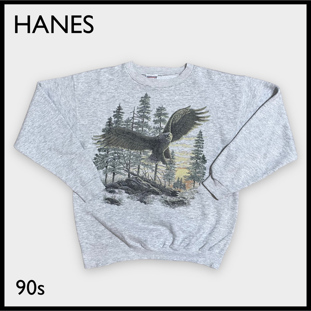 Hanes(ヘインズ)の【HANES】90s USA素材 プリント スウェット トレーナー US古着 メンズのトップス(スウェット)の商品写真