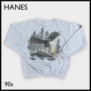 ヘインズ(Hanes)の【HANES】90s USA素材 プリント スウェット トレーナー US古着(スウェット)