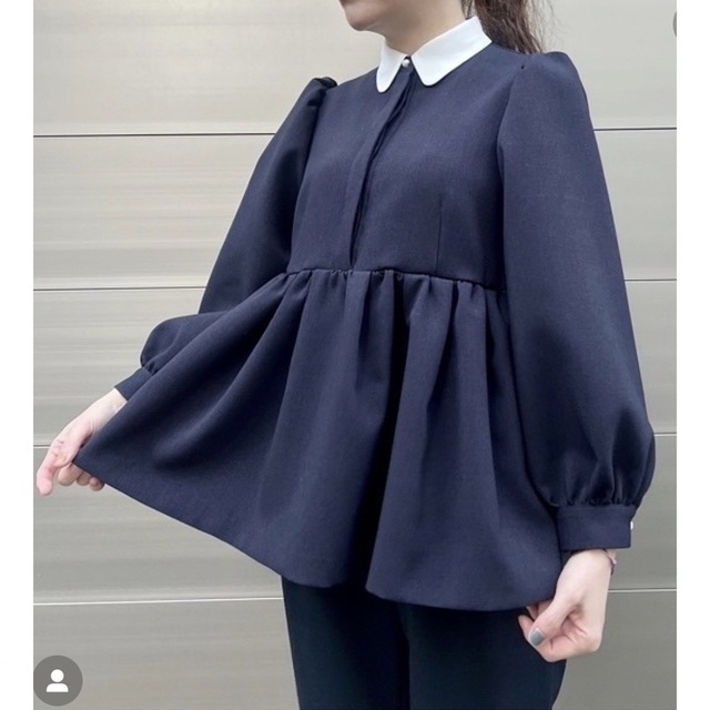 Sono ソーノ 新品 ハミングギャザーブラウス パンツ セットアップ NAVY-