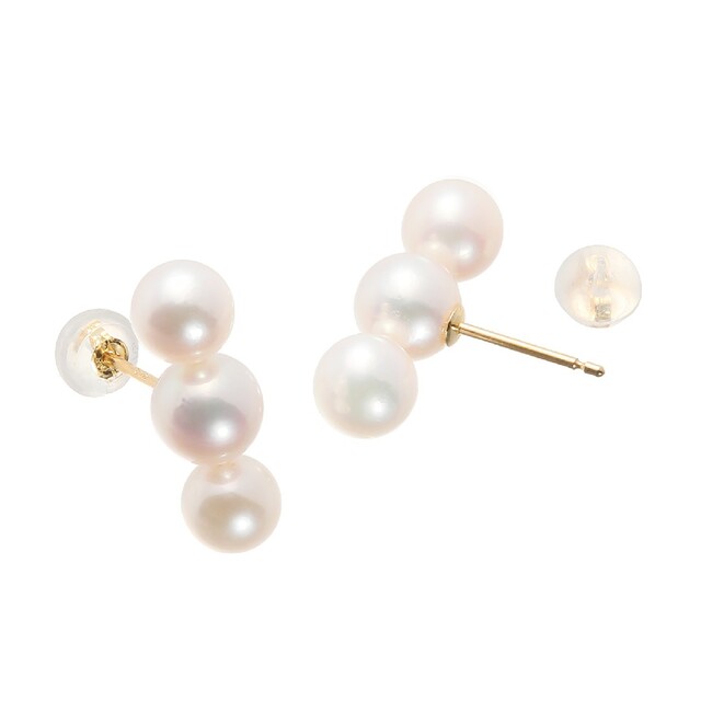 18K アコヤパール トリプルデザイン ピアス 【GINGER掲載商品
