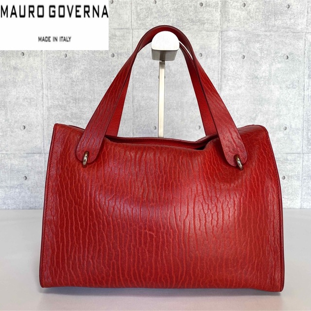 極美品】MAURO GOVERNA アザラシ革 レッド 本革 ハンドバッグ