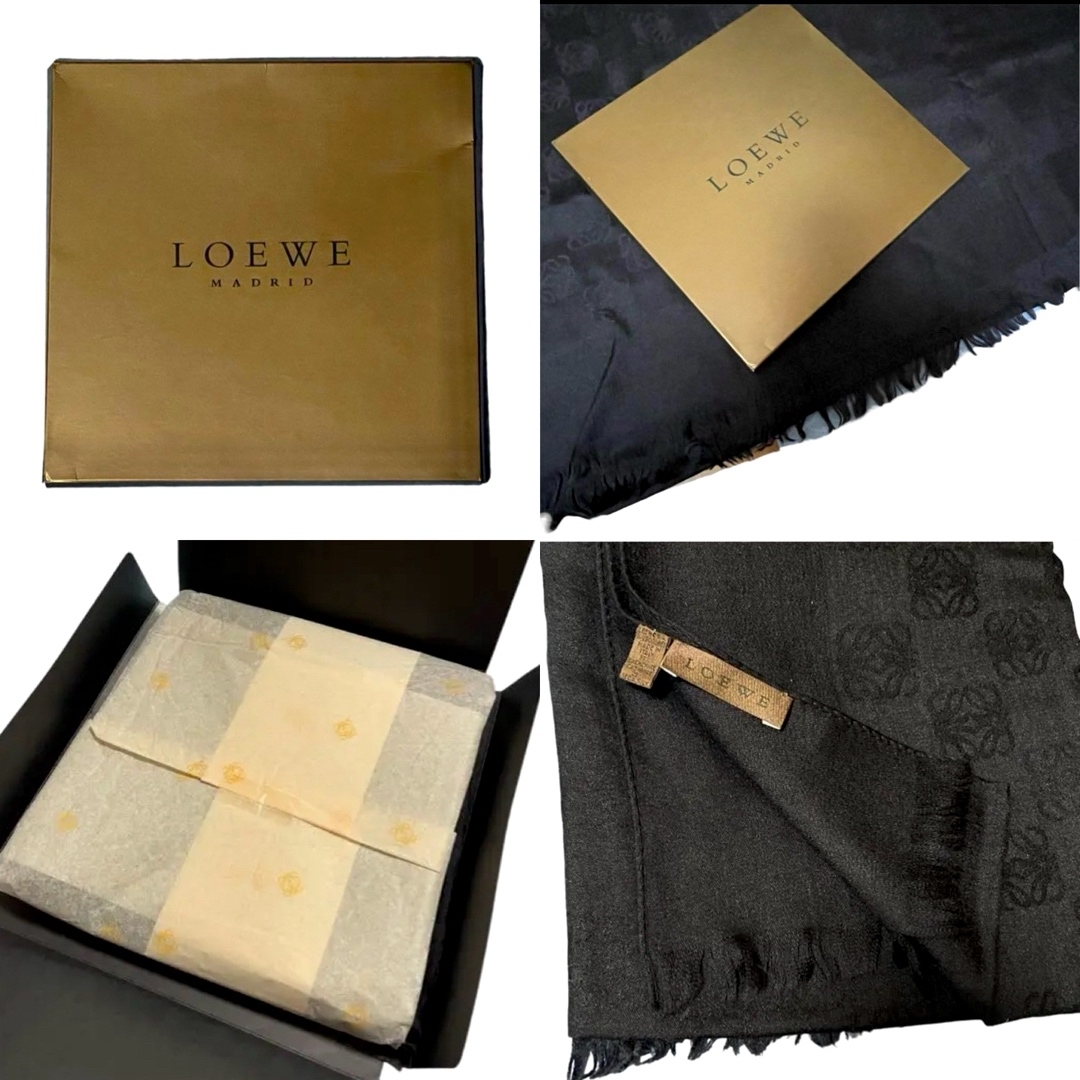 LOEWE ロエベ◆カシミア シルク ストール◆箱付 未使用◆アナグラム◆黒レディース