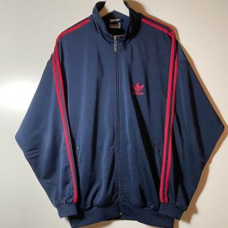 アディダス(adidas)の超希少❗️ヨーロッパ古着フランス企画　美品❗️90sアディダス刺繍ロゴネイビー赤(ジャージ)