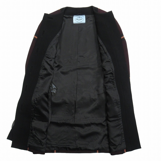 最高品質の - PRADA 美品 コート ノーカラー ベルテッド 総柄 チェック