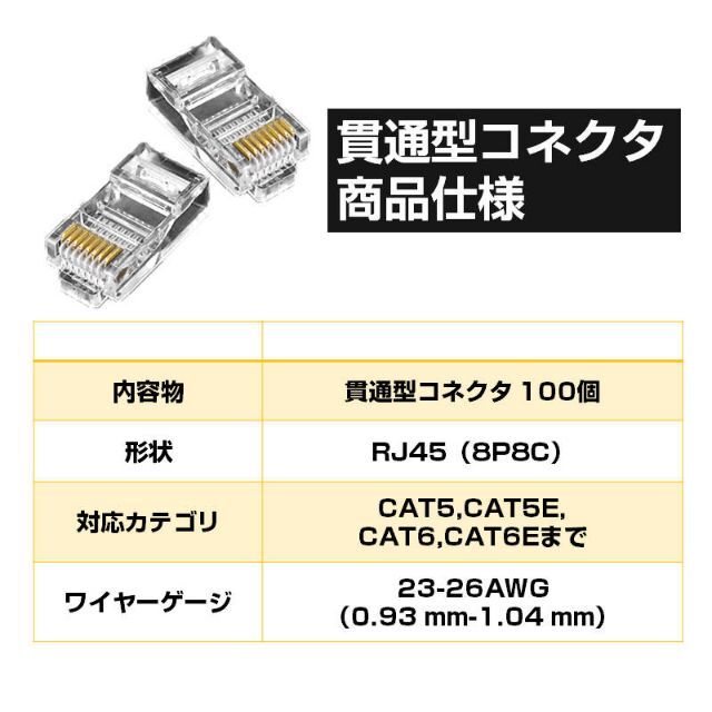 LANケーブル自作セット プラグ100個かしめ工具テスターLANケーブル100m 6