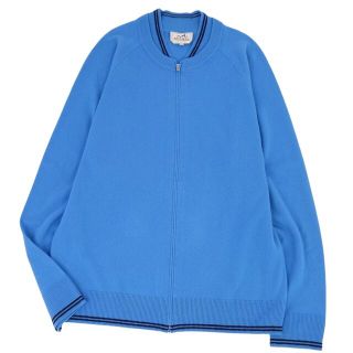 エルメス(Hermes)の美品 エルメス HERMES ニット カシミヤ ジップアップ カーディガン ドライバーズニット メンズ トップス XL ライトブルー(ニット/セーター)