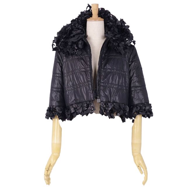 美品 シャネル CHANEL 09A ジャケット ブルゾン 中綿入り フリル ココマーク アウター レディース 38(M相当) ブラック