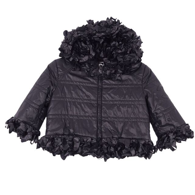 美品 シャネル CHANEL 09A ジャケット ブルゾン 中綿入り フリル ココマーク アウター レディース 38(M相当) ブラック