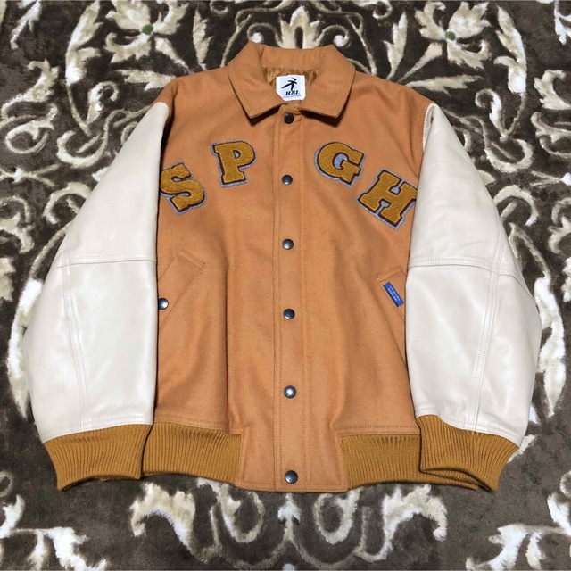 HAI SPORTING GEAR ワッペン刺繍スタジャン 袖レザー 刻印ボタン