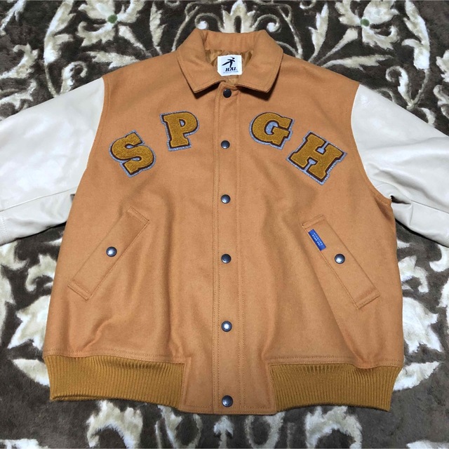 HAI SPORTING GEAR ワッペン刺繍スタジャン 袖レザー 刻印ボタン