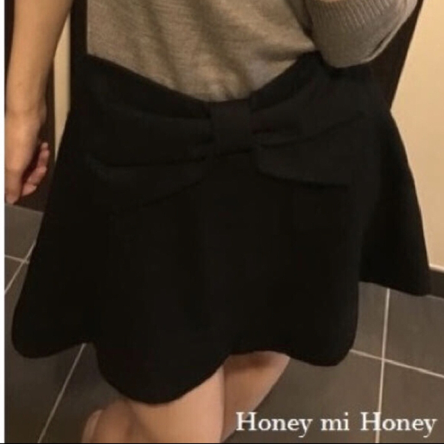 毛84％ Aライン ♡ リボン スカート ブラック Honey mi Honey