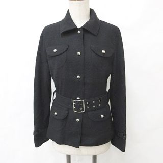 クレージュ(Courreges)のクレージュ ジャケット ステンカラー 長袖 ボタン開き ベルト 黒 9AR(その他)