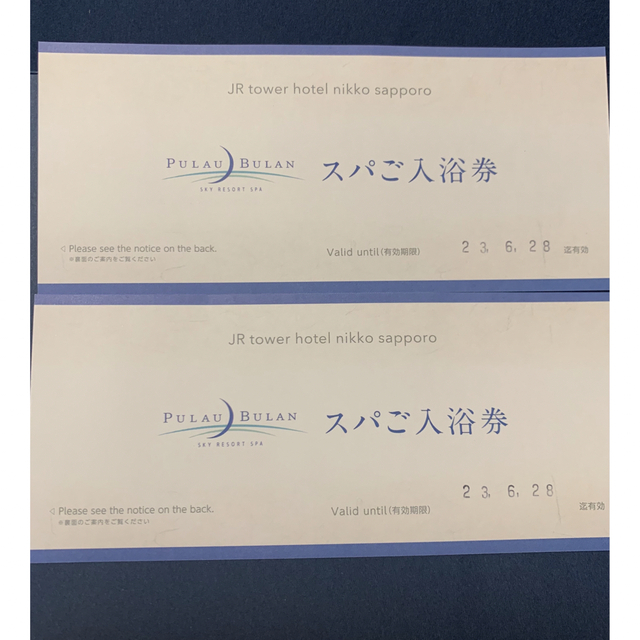 JRタワーホテル日航札幌スパ プラウブラン入浴券2枚(有効期限23/6/28)
