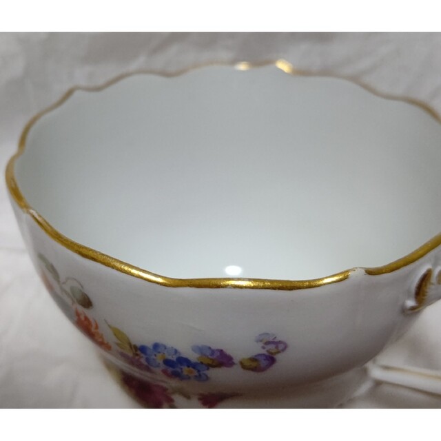 MEISSEN - オールドマイセン1880年頃ボタン剣五つ花フラワーブーケ昆虫