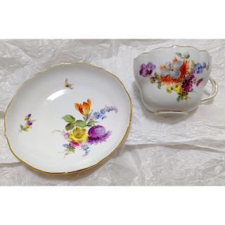 MEISSEN - オールドマイセン1880年頃ボタン剣五つ花フラワーブーケ昆虫