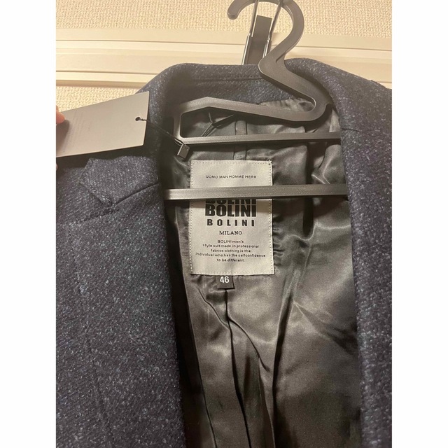 BOLINI/ボリニブラックラインdesignerウール・チェスターコートM メンズのジャケット/アウター(チェスターコート)の商品写真
