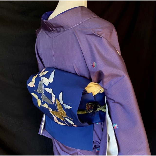 ⁡ 〈鈴模様の米沢紬〉トール　仕付け付き未使用　紫 SALE 織り出し