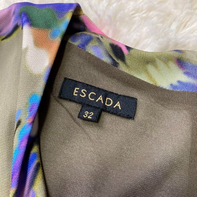 ESCADA♡高級 ストレッチ ジャージー素材ワンピース 花柄 ベージュ 32 8