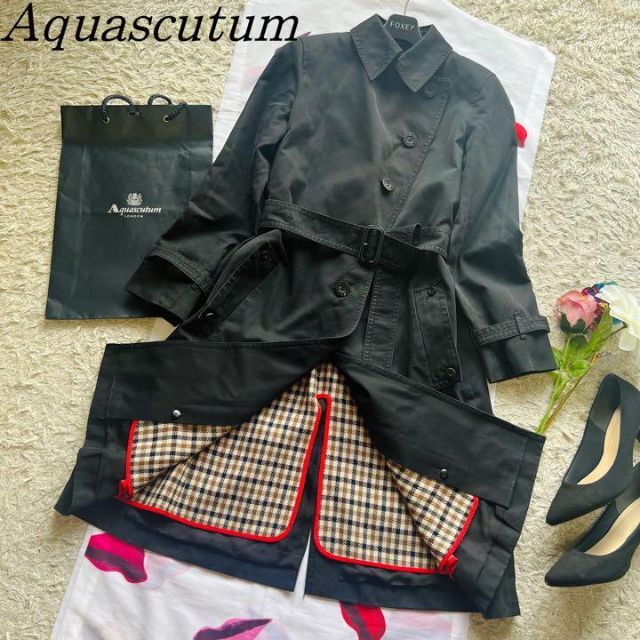 【良品】Aquascutum ライナー付きトレンチコート ブラック 7F M